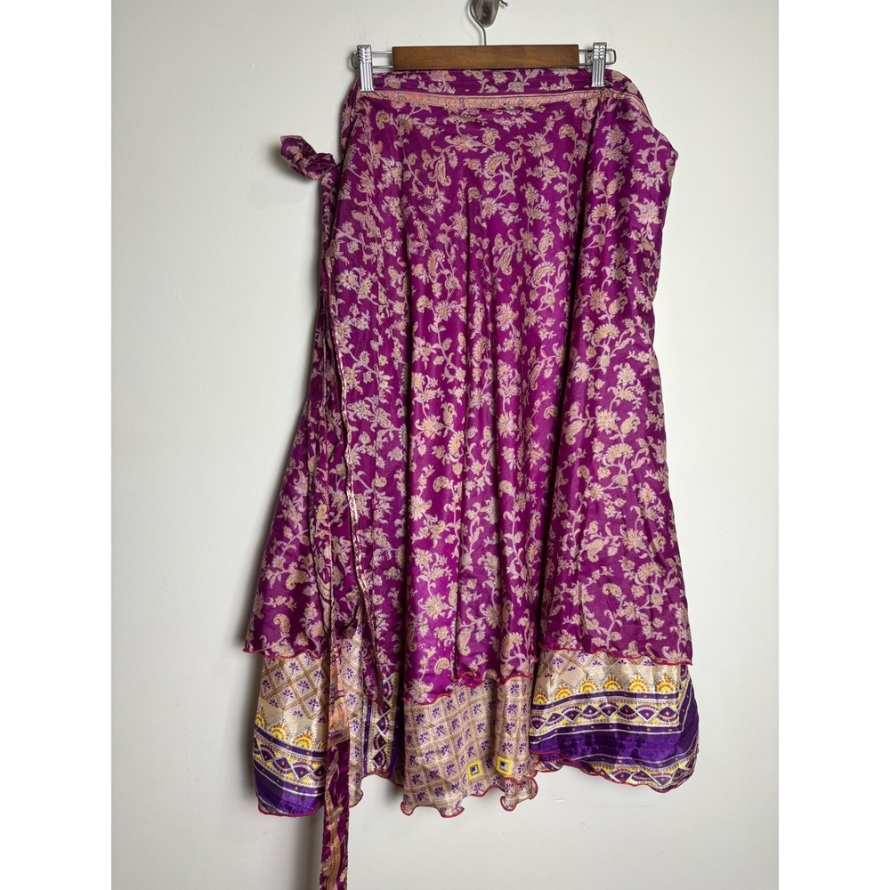 Darn Good Yarn Silk Blend Maxi Wrap Skirt XL Festival Earthy Cottage Reversible